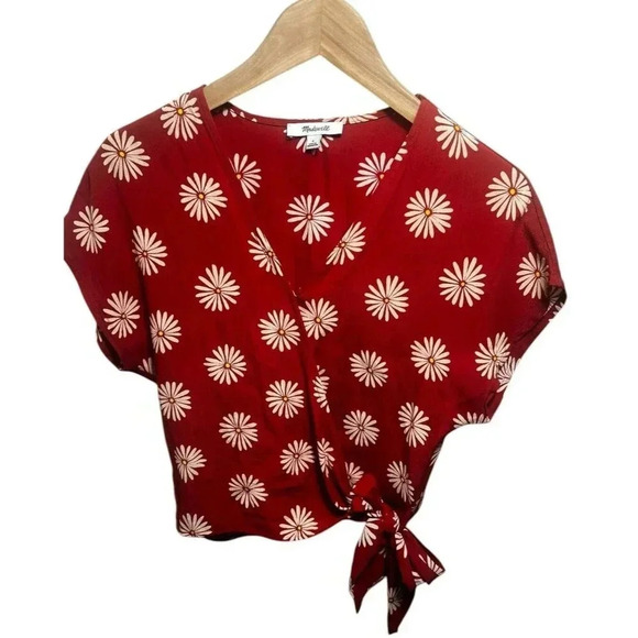 Madewell Daisy Daydream Cropped Cross Wrap Sash Tie Short Sleeve Top S Button - Picture 4 of 10